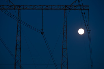 Full moon.Electric pole.