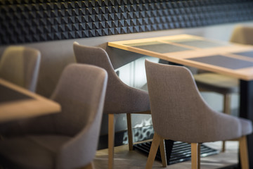Naklejka premium Furniture in modern restaurant. Decor of the interior. 
