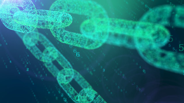 Slanting chain stands against a computer matrix