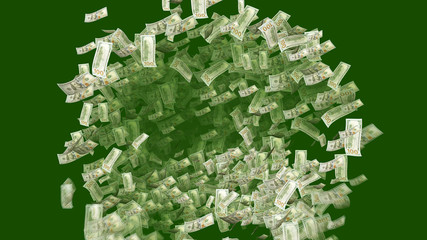 Swirling Dollars in the Green Background