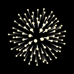 Fireworks. New Year celebration. Festive night decoration, design element. Vector isolated illustration on black background. Independence Day