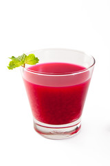 Beetroot cold pressed juice in glass, Healthy raw vegetable and fruit drink for detox.