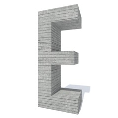 Conceptual gray heavy rough concrete constructed font or type, construction industry piece isolated white background. Educative architecture material, aged texture surface as 3D illustration design