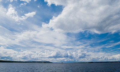 Cloudy sky above river Volga near Kazan, Russia