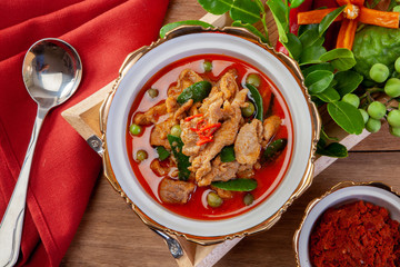 Red curry with pork and rice (Panaeng), Thai food