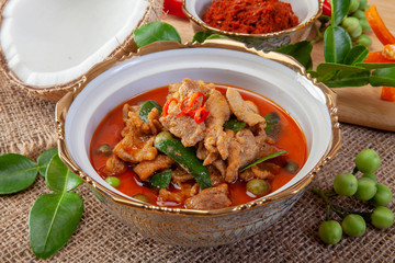 Red curry with pork and rice (Panaeng), Thai food