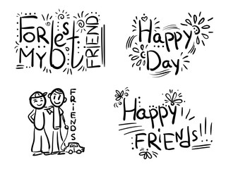 Doodle lettering stickers Happy friends