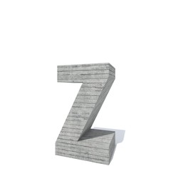 Conceptual gray heavy rough concrete constructed font or type, construction industry piece isolated white background. Educative architecture material, aged texture surface as 3D illustration design