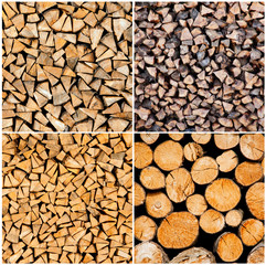 Set of dry chopped firewood and wood logs