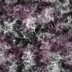 Vintage seamless watercolor pattern of plants. Herbs, flowers, dried flowers,  dandelion, pink,white, black, burgundy, brown flowers watercolor.