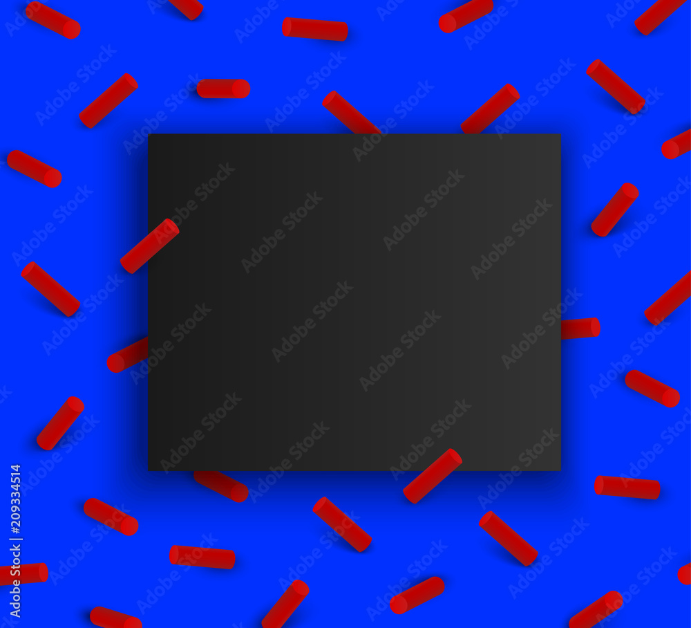 Wall mural blue textured background with red 3d geometric pattern.