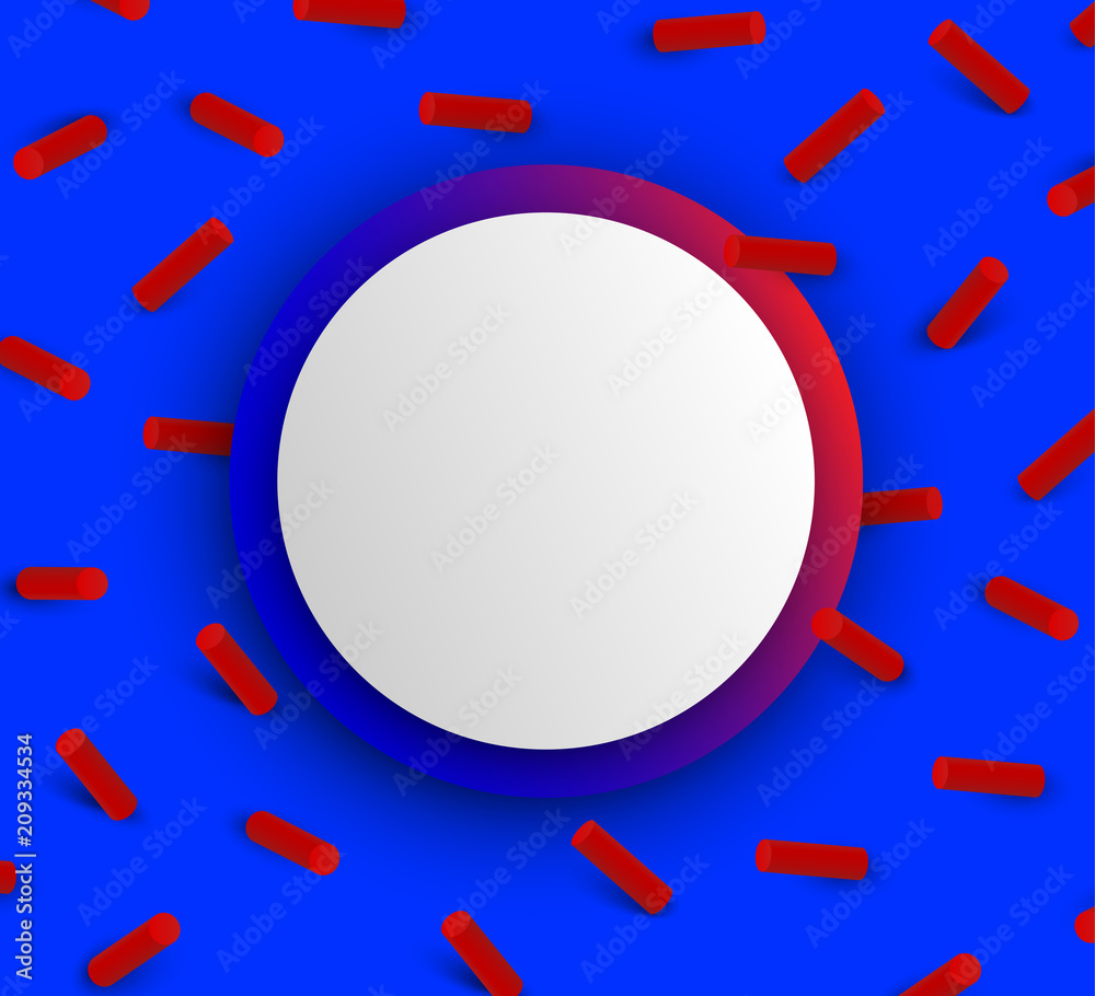 Wall mural blue round textured background with red 3d geometric pattern.