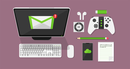 modern computer and device set.