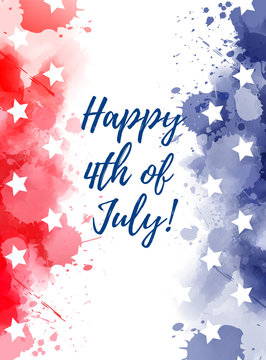 Happy 4th of July watercolor splashes background