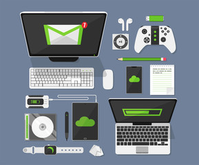 modern computer and device set.