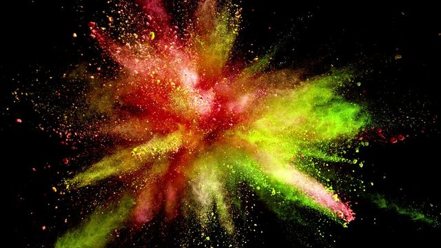 Color powder explosion isolated on black background. Shot with high speed cinema camera at 1000fps