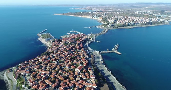 4K aerial footage of Nessebar, ancient city on the Black Sea coast of Bulgaria. 
