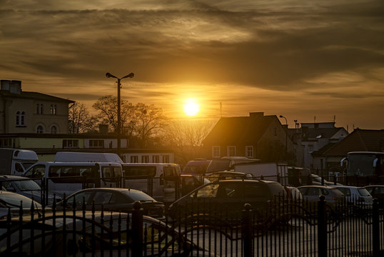 Street Car Parking At Sunset