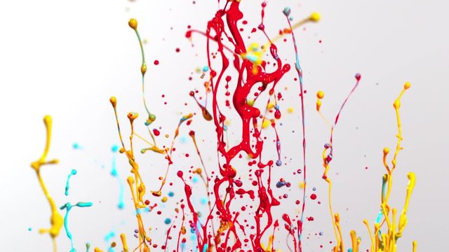 Colorful splashing paint in super slow motion. Shot with high speed cinema camera, 2000fps