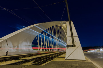 Troja bridge in Prague. New and modern Troja bridge over Vltava river in Holesovice, Prague, Czech Republic. Night cityscape