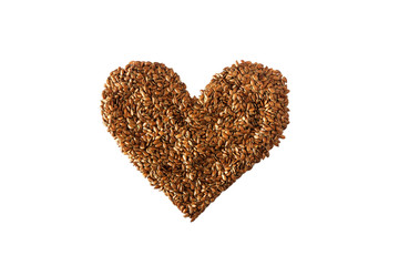 Sign  heart lined with flax seeds. Concept- healthy diet, cancer prevention, vegetarianism, raw food diet.