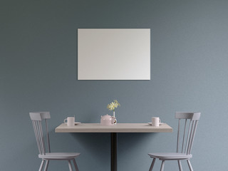 Mockup poster in the cafeteria, 3D render