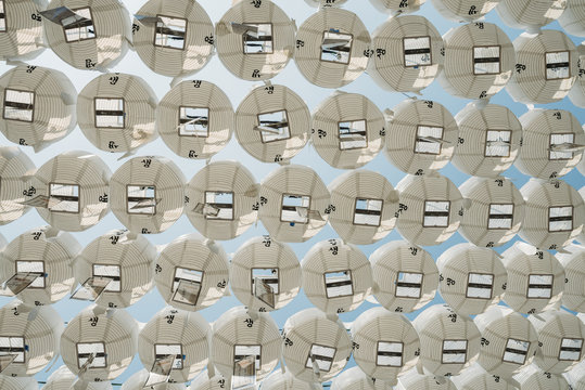 South Korea, Seoul, white lanterns, upward view