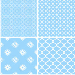 Different blue seamless patterns
