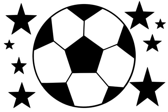 Image of soccer ball and five-pointer stars in a black - white colors