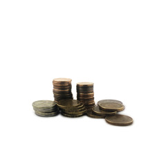 Golden russian coins isolated on white background