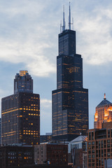 View of center Chicago and skyscrapers in downtown Chicago,Illinois, USA 