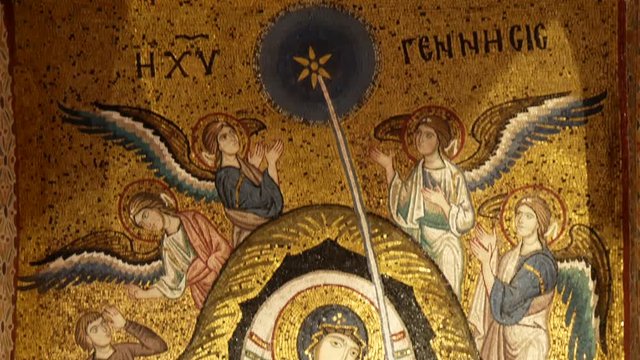 Nativity scene in the dome beautiful Byzantine mosaics