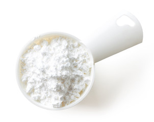 Fototapeta na wymiar Powder sugar on white background, from above