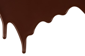 Melted chocolate dripping on white background