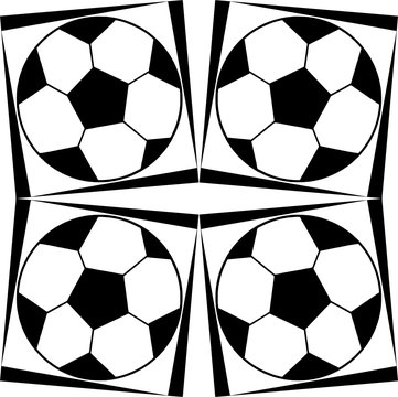 Decorative pattern with soccer balls in black and white colors