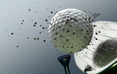 Fotobehang Golf Club Striking Ball In Slow Motion © alswart