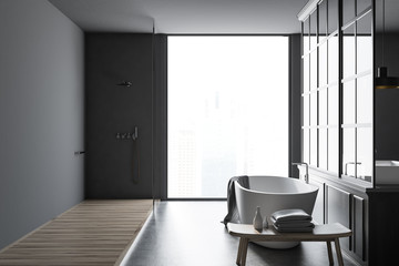 Gray loft bathroom interior