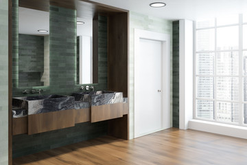 Fototapeta na wymiar White and emerald luxury bathroom double sink side