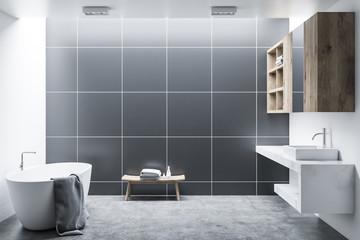 Naklejka na ściany i meble Black tile bathroom interior
