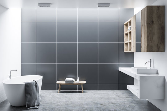 Black tile bathroom interior