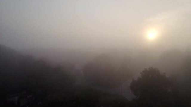 Foggy Sunrise Over Brewster Village in Upstate New York