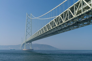 Akashi Kaikyo bridge, the world longest suspension metal bridge in Kobe, Japan