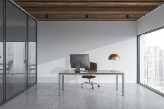 Panoramic manager office interior, cityscape