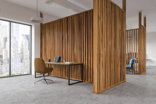 Side view of wooden wall manager s office
