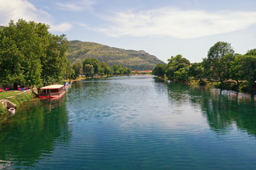 Obraz premium Summer river landscape. Bosnia and Herzegovina, Trebinje, view of Trebisnjica river