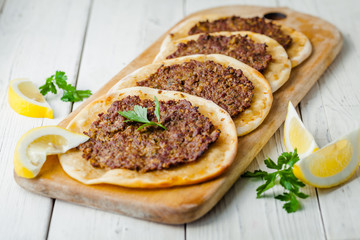 Lahmacun Lahmajoun Lahmajo Lahmajoon - Armenian meat pie / Armenian Pizza / Armenian Flat Bread with minced meat