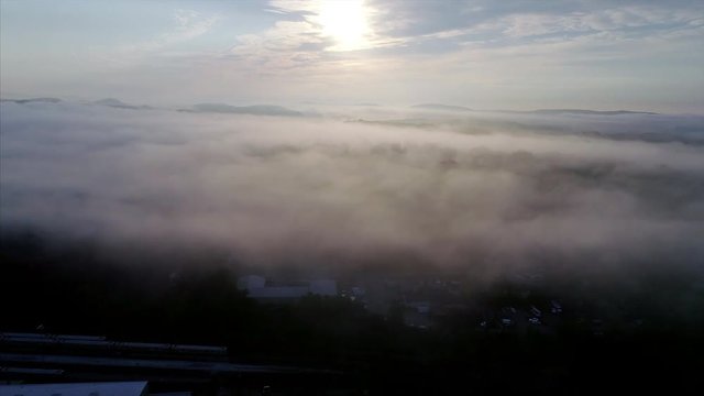 Foggy Sunrise Over Brewster in Upstate New York&nbsp;