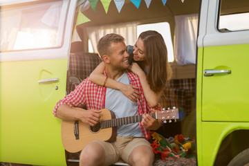 Young couple out on a road trip
