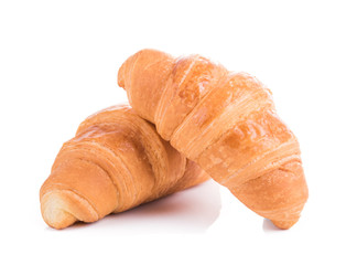 Two croissants on a white background.