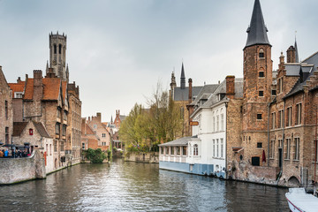 Fototapeta premium BRUGES, BELGIUM - April 13, 2018: view of Buildings around Bruges, Belgium
